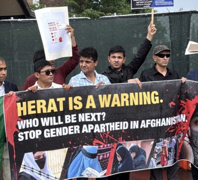 تجمع دادخواهی برای حقوق زنان افغانستان مقابل دانشگاه هاروارد برگزار شد